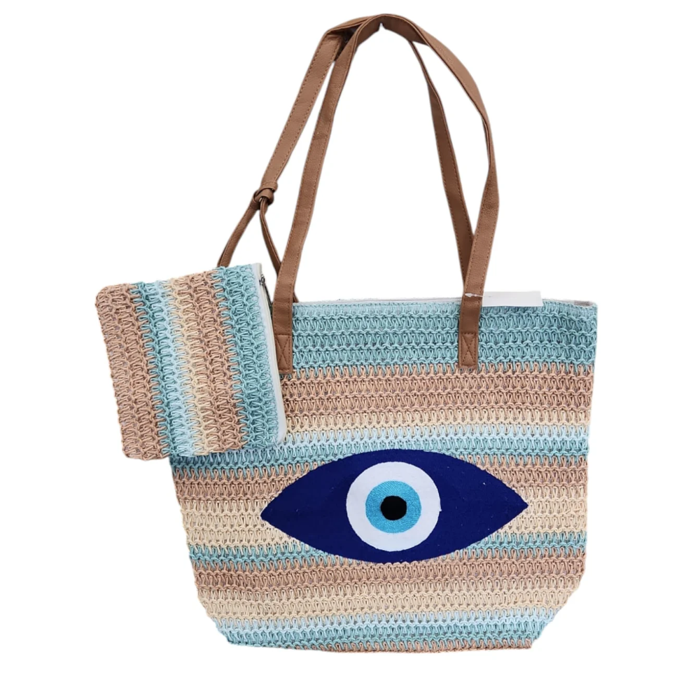 Evil Eye Crochet Beach Bag with Wallet