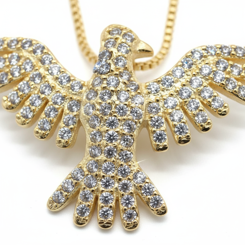 Pavé CZ eagle pendant macro close-up sparkle