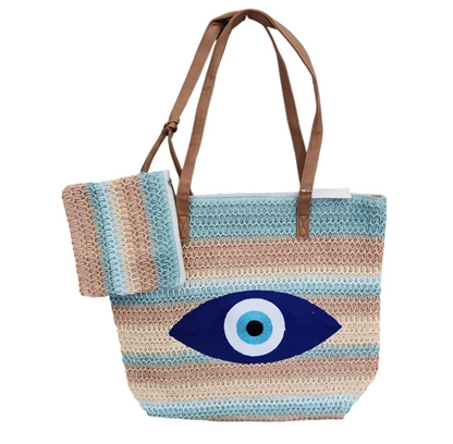 Evil Eye Crochet Beach Bag with Wallet
