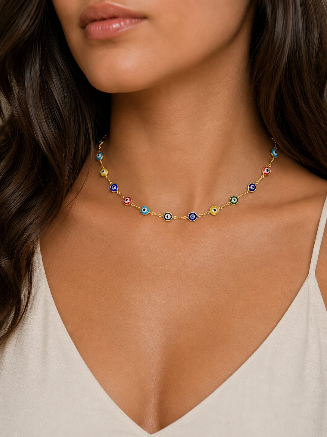 The Iris Chain Necklace — Multicolor Gold-Filled Evil Eye