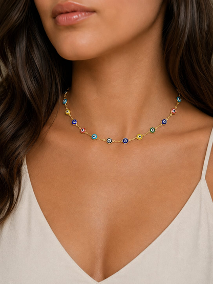 The Iris Chain Necklace — Multicolor Gold-Filled Evil Eye