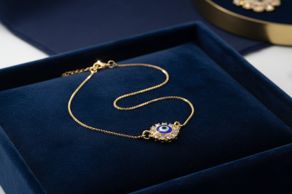 CZ evil eye anklet editorial navy velvet