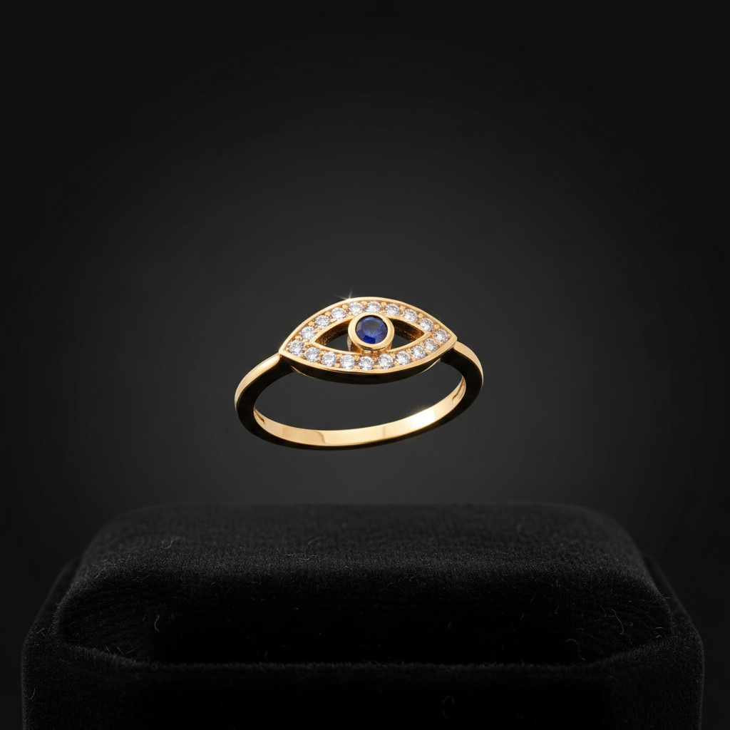 Evil Eye CZ Ring — 14k gold plated showcase