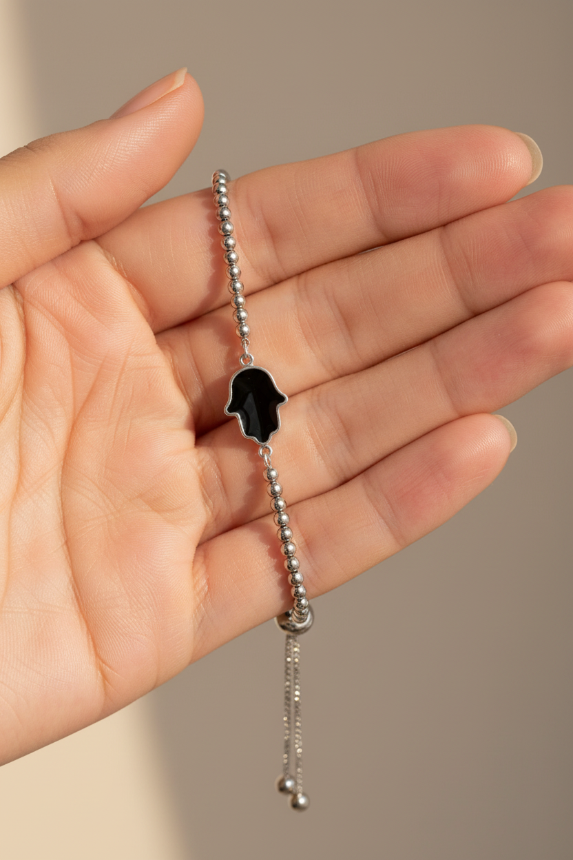 Guardian Hamsa Bracelet — Silver with Black Hamsa