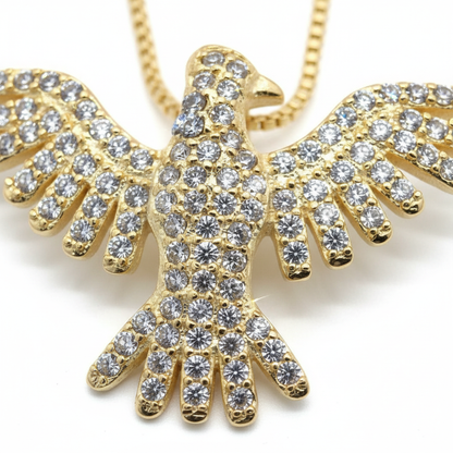 Pavé CZ eagle pendant macro close-up sparkle