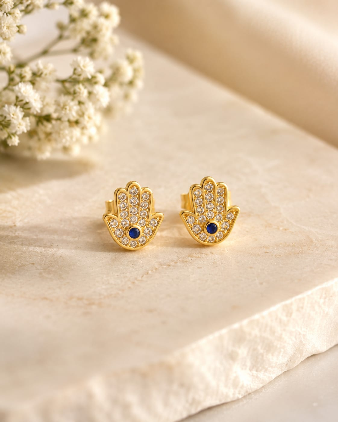 The Leyla Studs — Sapphire Pavé Hamsa