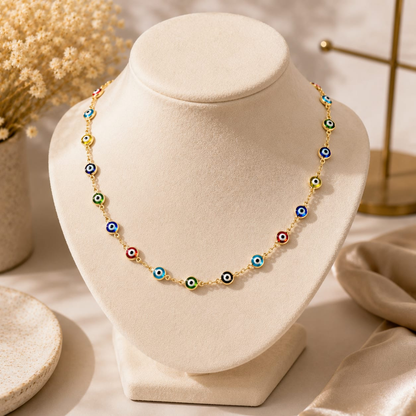 The Iris Chain Necklace — Multicolor Gold-Filled Evil Eye