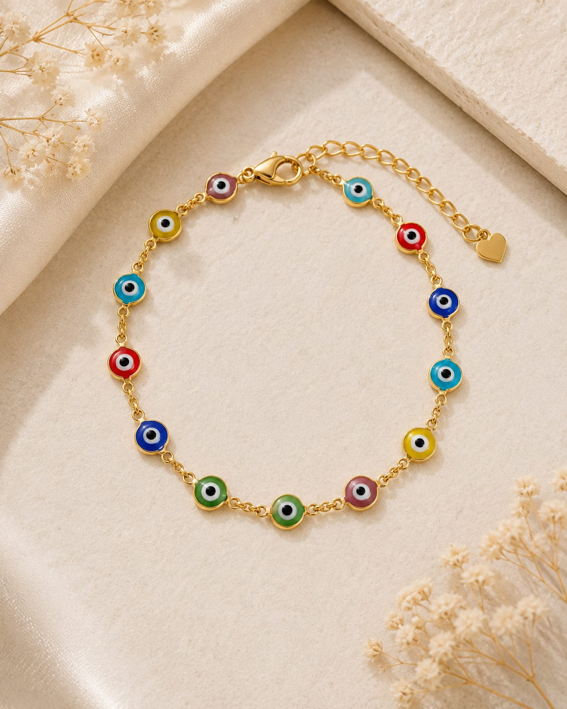 The Iris Link Bracelet — Multicolor Gold-Filled Evil Eye