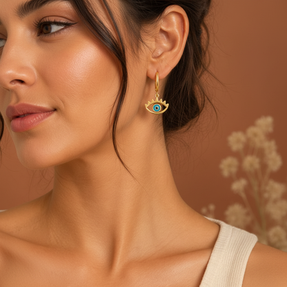 The Guardian Eye Earrings golden hour close-up
