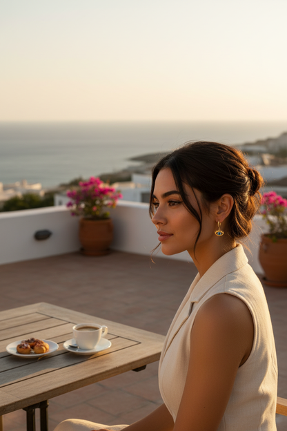 The Guardian Eye Earrings Mediterranean rooftop lifestyle