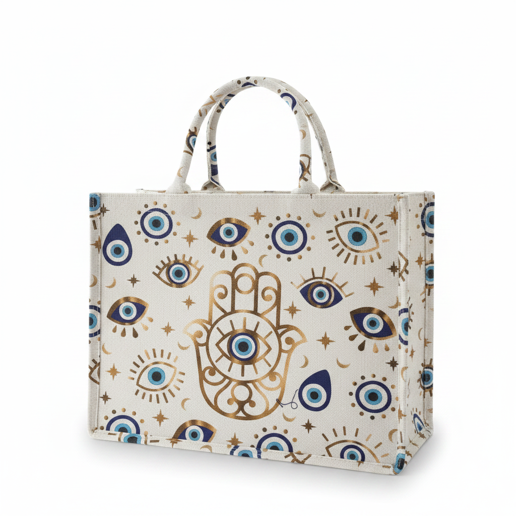 Evil Eye Hamsa Tote Bag — Cream/Beige product shot