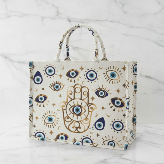 Evil Eye Hamsa Tote Bag — Cream/Beige product shot