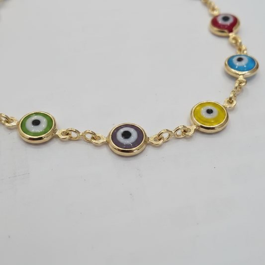 Multicolor evil eye bracelet macro close-up