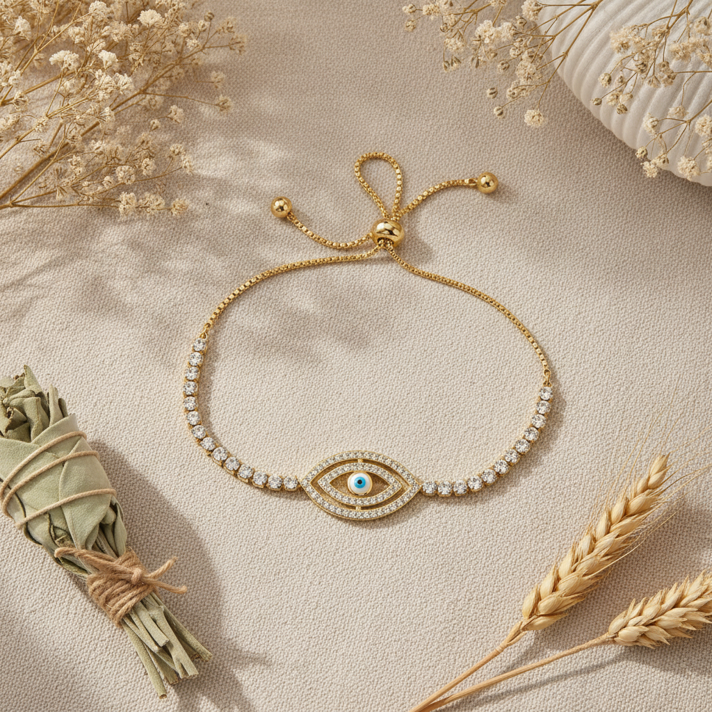Evil Eye Bracelet flat lay editorial lifestyle
