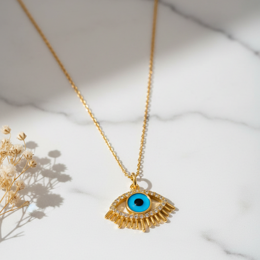 Guardian Eye Necklace on white marble