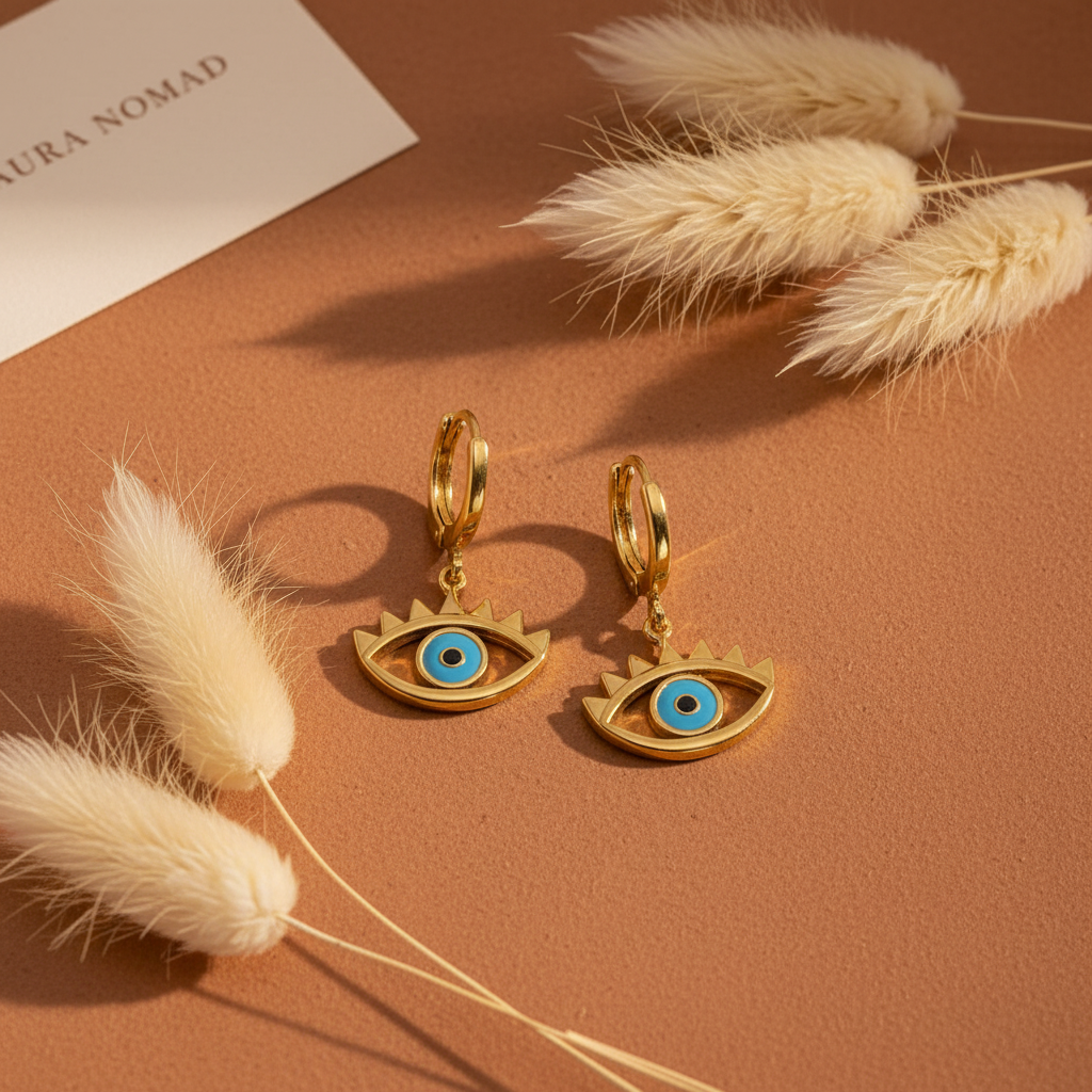 The Guardian Eye Earrings terracotta brand flat lay