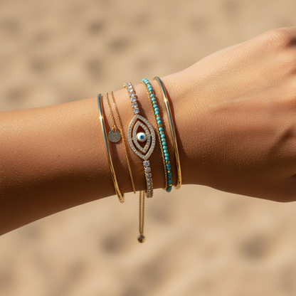 Evil Eye Bracelet stacked jewelry lifestyle