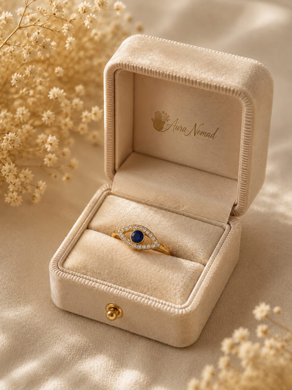 The Midnight Eye Ring — Sapphire CZ Adjustable Protection
