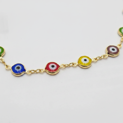 Multicolor evil eye necklace macro close-up