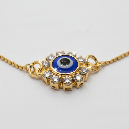 CZ evil eye halo anklet macro close-up sparkle