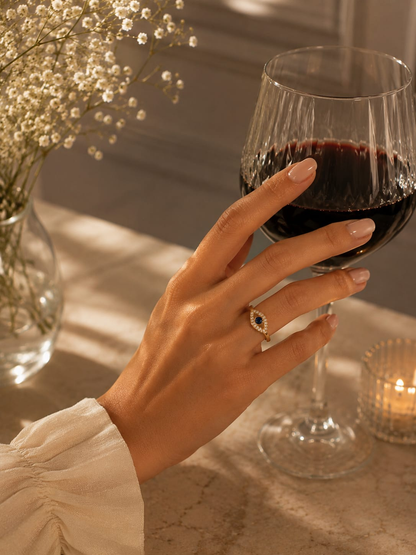 The Midnight Eye Ring — Sapphire CZ Adjustable Protection