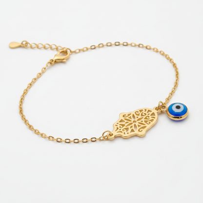 Hamsa evil eye anklet macro close-up