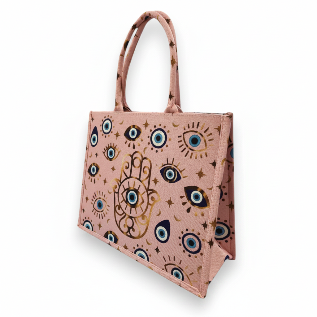 Evil Eye Hamsa Tote Bag — Blush Pink product shot