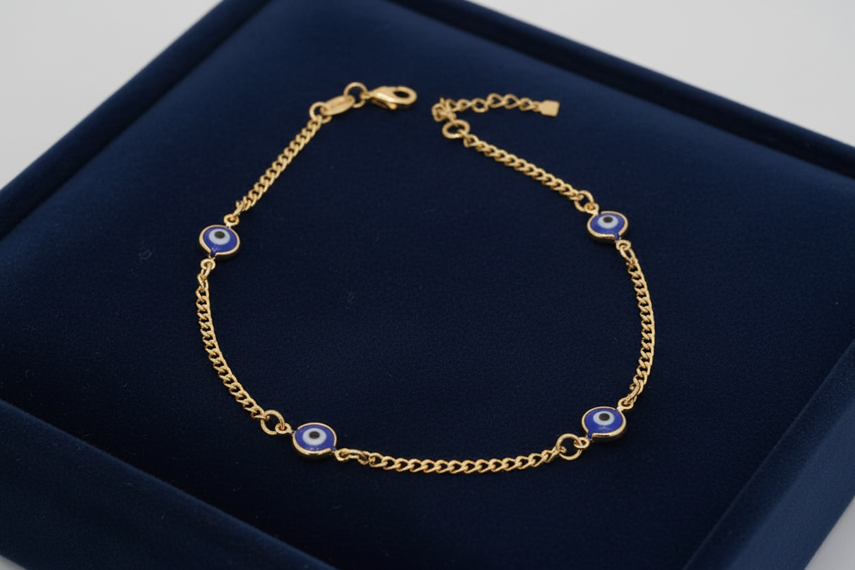 Multi evil eye anklet editorial navy velvet